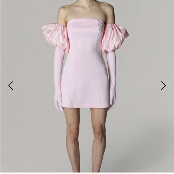 BABY PINK DRESS WITH GLOVES AND PUFF SLEEVE - Picture 3 of 5